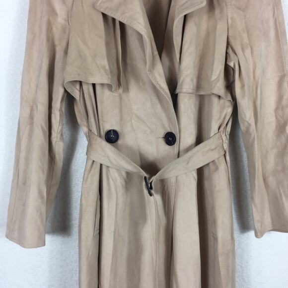 Zara Tan Trench Coat XS Faux Suede Double Breasted Belted Classic Mid Length - Picture 7 of 16